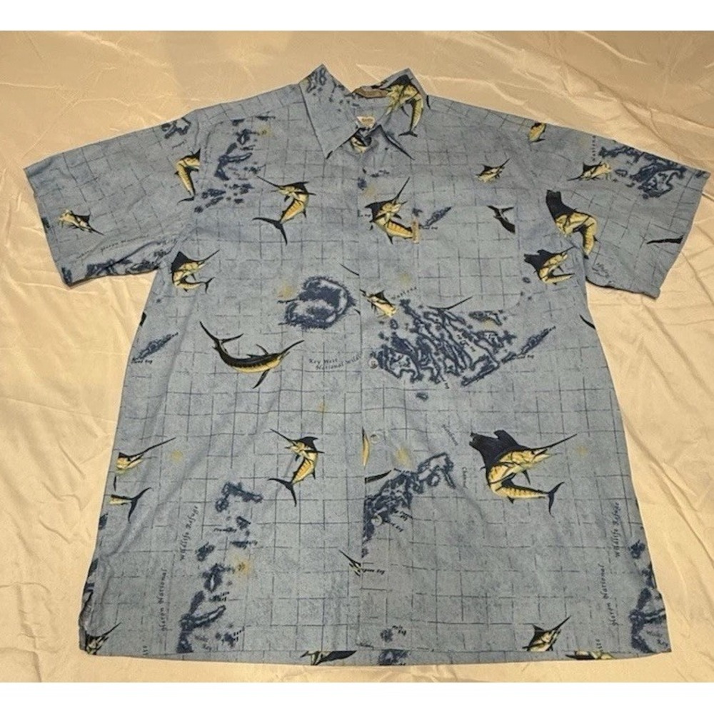 Columbia RiverLodge Button Up Blue Marlin Shirt Mens M, Short Sleeve,Fishing - Picture 7 of 12